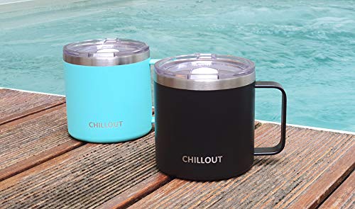 CHILLOUT LIFE Stainless Steel 16 oz Vacuum Insulated Coffee Mug with Handle and Lid, Large Thermal Camping Coffee Mugs with Sliding Lid for Men & Women - Keeps your Beverages Hot/Cold, 2 Pack - color: Black, size: 16 Ounces - 2 Pack