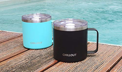 CHILLOUT LIFE Stainless Steel 16 oz Vacuum Insulated Coffee Mug with Handle and Lid, Large Thermal Camping Coffee Mugs with Sliding Lid for Men & Women - Keeps your Beverages Hot/Cold, 2 Pack - color: Black, size: 16 Ounces - 2 Pack