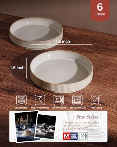 famiware Star 7.5" Pasta Bowls Set of 6, Plate Bowls, Cappuccino White | Double Reactive Glaze, Microwave & Dishwasher Safe, Lead-free and Cadmium-free, Stoneware Scratch Resistant, Kitchen Bowls - color: Cappuccino White, size: 6 pcs
