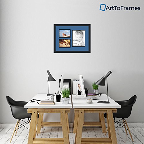 ArtToFrames Collage Photo Frame Double Mat with 1-8x10 and 2-5x7 Openings and Satin Black Frame - color: Liberty Blue, size: 1 - 8x10 and 2 - 5x7