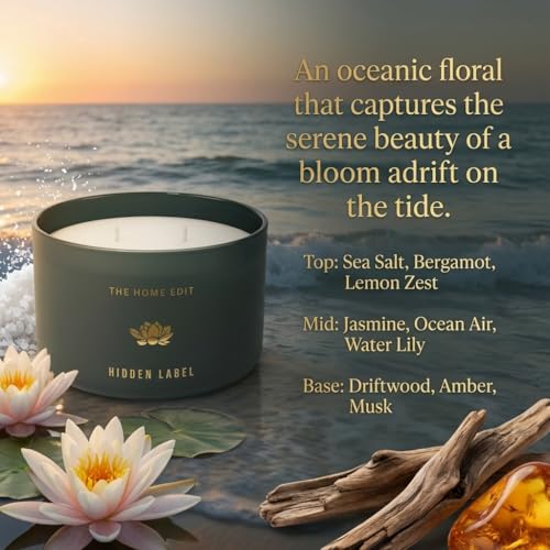 Hidden Label Marine Flower Soy Candle, 10 oz 2-Wick | Soy wax jar candle, up to 45 hours, fresh floral marine scent for bath, bedroom, living room and gifts - color: Marine Flower