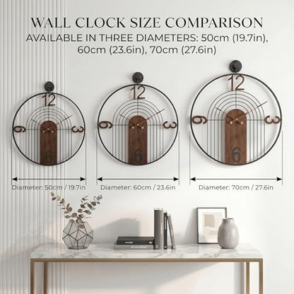 Modern Large Walnut Dial Wall Clock, Wood Metal Frame Silent Non Ticking Wall Clocks Decoration for Living Room, Bedroom, Kitchen, Study, Handmade Home Decor Present Idea, 29.5 Inch - size: 3.XX-L(29.5 in)