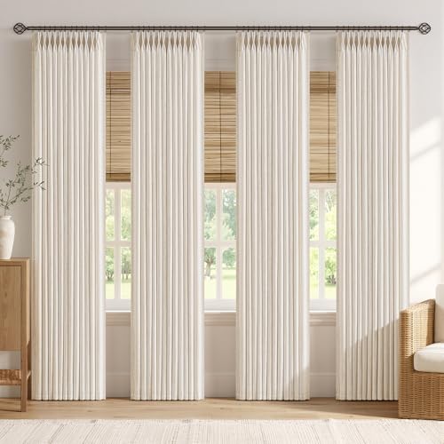 MIULEE 4 Panels Set Pinch Pleated Linen Curtains 84 Inches Long Birch | Curtains for Living Room Bedroom Pinch Pleat Drapes Back Tab Memory Trained Semi Sheer Privacy Neutral, Farmhouse - color: Brich, size: 40"W x 84"L (Pack of 4)