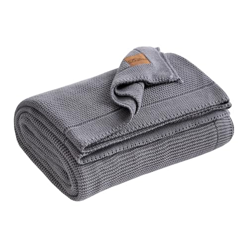 Dalisa 100% Organic Turkish Cotton Throw Blanket Dark Grey– GOTS Certified, Cozy, with Reusable Cotton Gift Bag – Perfect for Couch, Bed, and Home Decor – Boho Vintage Knit Alina (Dark Grey, 80x90) | Boho vintage knit, soft and cozy all-season layer, for