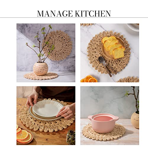 13.8" Set of 4 Round Woven Corn Husk Placemats by Laquedecraft | Protects Tables from Heat & Scratches, Perfect for Everyday Dining, Family Gatherings and Holiday Entertaining - size: Set of 4 (Dia 13.8)