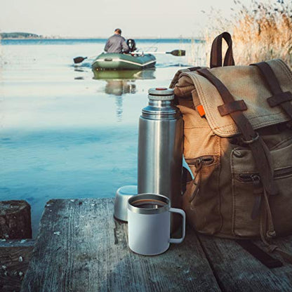 12oz Insulated Travel Coffee Mug with Handle, Army Green, 2 Pack | Stainless Steel Coffee Tumbler with Lid, Double Wall Vacuum Thermal Cup for Camping - color: Fliping Lid: Army Green, size: 12 Ounces (Pack of 2)