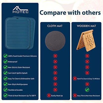 HOTEC BPA Free Silicone Trivets for Hot pots and Pans, 446℉ Heat Resistant for Kitchen Counter Dish Drying Mat, Set of 2 Classic Blue - color: Classic Blue