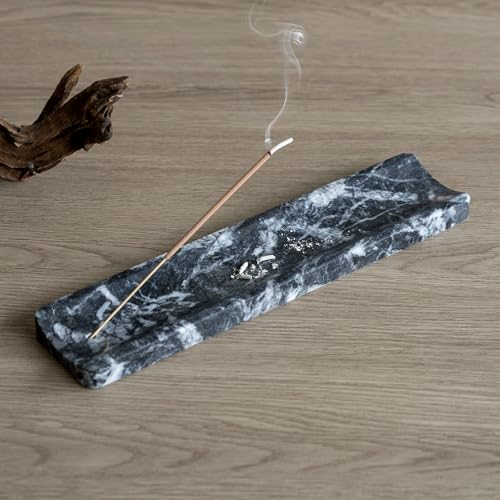 Marble Incense Holder Burner-Natural Stone Stick Incense Tray with Ash Catcher，20 Sticks & Brush - Elegant Decor for Meditation, Yoga, Home,Gift (Black) - color: Black
