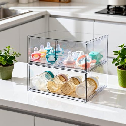 Prsildan Acrylic Drawer Makeup Organizer with 3 Drawers, Clear Stackable Storage for Baby Bottles, Craft, Jewelry & Hair Accessories, Multi-Use for Vanity, Countertop, Office Desk Organization - size: 3 Drawers