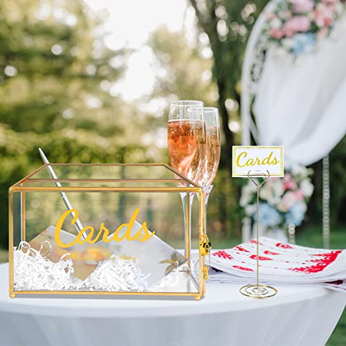 Glass Wedding Card Box with Lock, 12.6x5.9x9 inches Large Gold Card Boxes for Wedding Reception, Keepsake Display, Graduation, Party Centerpiece Decorative Box - size: 12.6 x 5.9 x 9 Inches without Arch