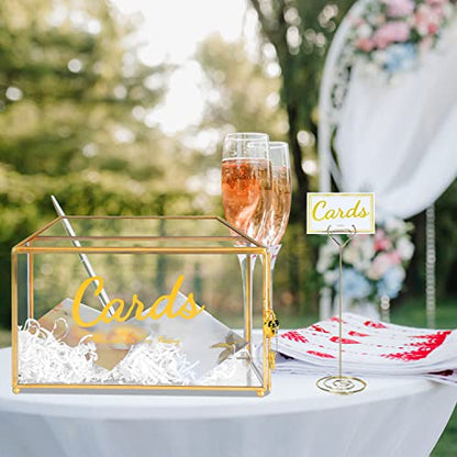 Glass Wedding Card Box with Lock, 12.6x5.9x9 inches Large Gold Card Boxes for Wedding Reception, Keepsake Display, Graduation, Party Centerpiece Decorative Box - size: 12.6 x 5.9 x 9 Inches without Arch