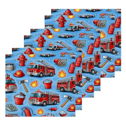 Cotton Washcloths Set of 4, Cartoon Fire Engine 12x12 Inch Wash Cloths Soft Absorbent Face Cloths Fingertip Towel for Bathroom, Spa, Gym - size: 4pack
