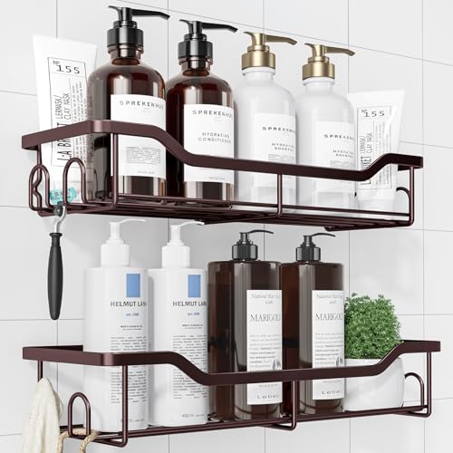 Kitsure Shower Caddy, Adhesive Shower Organizer, Large, Brown | Stainless Steel Shelf for Inside Shower, No Drill Bathroom Organizers and Storage, Home Decor Accessories - color: Brown, size: Large
