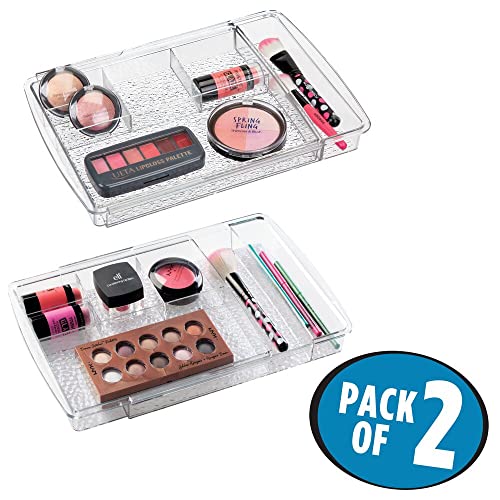 mDesign Expandable Makeup Organizer for Bathroom Drawers, Vanities, Countertops: Organize Makeup Brushes, Eyeshadow Palettes, Lipstick, Lip Gloss, Blush, Concealer - Adjustable Width, 2 Pack - Clear - size: Pack of 2