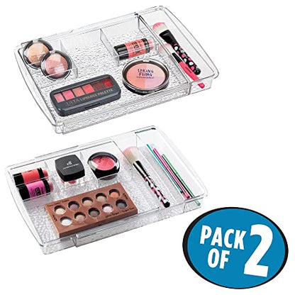 mDesign Expandable Makeup Organizer for Bathroom Drawers, Vanities, Countertops: Organize Makeup Brushes, Eyeshadow Palettes, Lipstick, Lip Gloss, Blush, Concealer - Adjustable Width, 2 Pack - Clear - size: Pack of 2