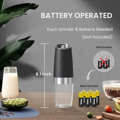 Battery Operated Salt And Pepper Grinder Set 2 Pack (Black) | Gravity-Activated Automatic Grinder With Led Light & Adjustable Coarseness, Each Uses 6 Aaa Batteries,Kitchen Daily Seasoning - color: Battery/2pcs/Black