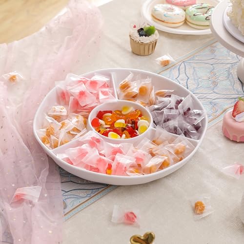 White Chip and Dip Serving Set, Divided Serving Platter Set, 4 Section Appetizers and Cheeses Serving Tray, Compartment Dishes for Party, Christmas, Dessert, Fruit, Candy, 13-inch, Set of 2 - color: White Round Divided Tray