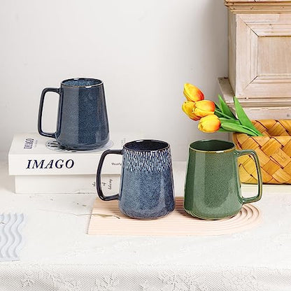 Large Ceramics Coffee Mugs,24 OZ,With Spoon And Wooden Lid,For Coffee,Tea,Cocoa,Large Handle Design,Microwave And Dishwasher Safe(Color:24 oz green set) - color: 24 oz green set