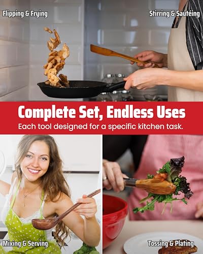 Elegant 5-Piece Walnut Wood Kitchen Utensil Set – Non-Scratch, Heat-Resistant Cooking Utensil Set with Kitchen Tongs, Spoons, Spatula & Ladle – Lightweight, Durable & Perfect for Daily Use or Gifting - color: The Monarch Walnut Set