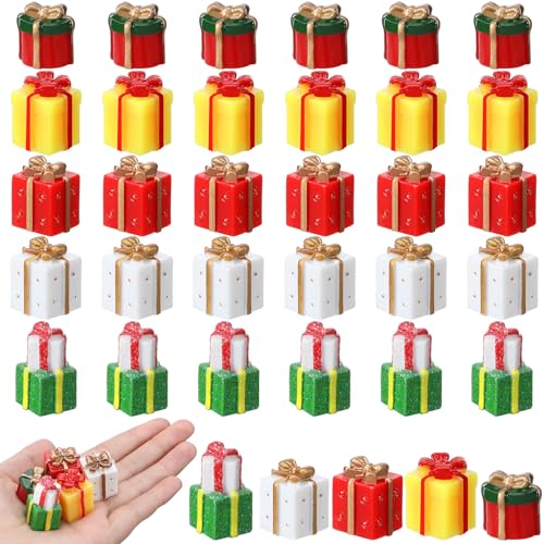Bucherry 50 Pcs Miniature Gift Boxes Figurines Resin Charms DIY Craft for Garden Accessories Christmas Decoration Phone Case Making(Classic Style) - style: Classic Style