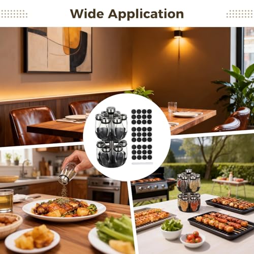 Double Layer Revolving Spice Rack Organizer, 12-Piece Empty Glass Jar Set with Marker Pen & Labels, Space-Saving Seasoning Storage Stand for Kitchen Countertop, BBQ, or Restaurant Storage