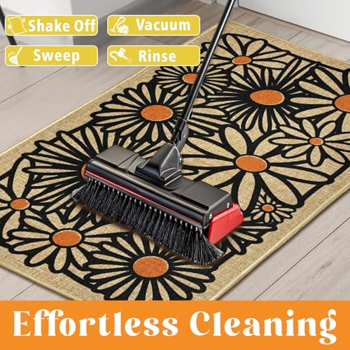 Welcome Mats Daisy Flower Front Door Mat for Outside Patio Entrance 17"x30" | Non-slip backing, durable, low profile, summer outside entryway rugs, housewarming gifts, for home farmhouse kitchen hallway - color: White Daisy Flower