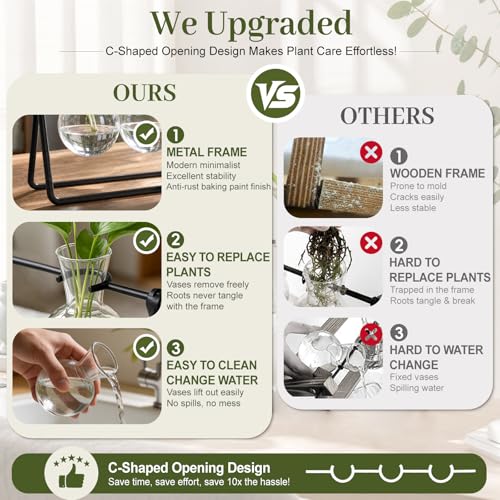 Plant Terrarium with Metal Stand, 3 Bulb Glass Vase, Minimalist Plant Stand | Propagation Stations For Hydroponic Plant, Tabletop Indoor Room Office Home Desk Decor Gardening Gifts For Women, Plant Lover