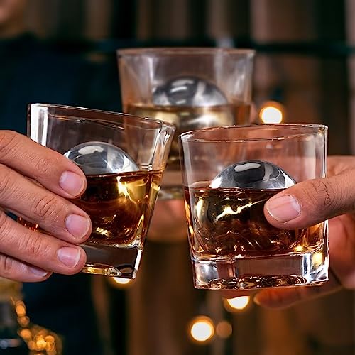 Whiskey Balls Reusable 55mm, Father's Day Bourbon Gifts for Men, Whiskey Ice Stones with Tongs, Anniversary Birthday Gifts for Dad Boyfriend Grandpa Him Husband from Wife 10pcs - color: Sliver - Round Balls