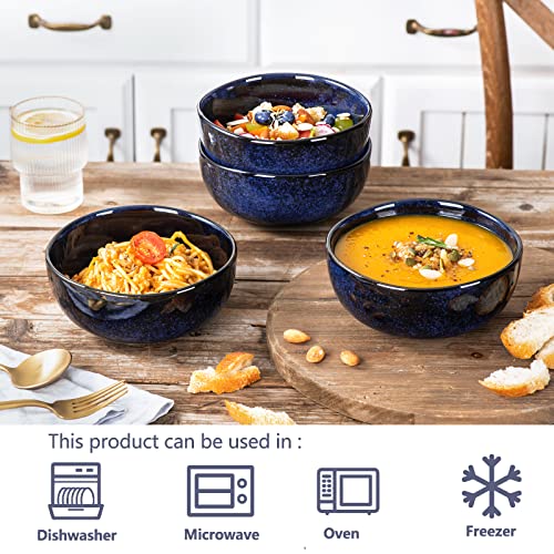 vicrays Ceramic Cereal Bowls - 26 Ounce Porcelain Soup Salad Rice Dessert Cream Set - Chip Resistant Dishwasher Microwave Safe - Set of 6 (Blue) - color: Blue