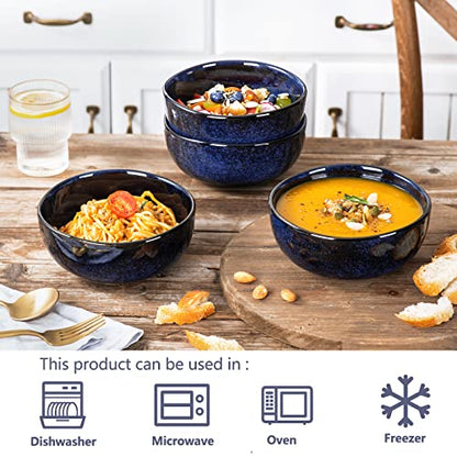 vicrays Ceramic Cereal Bowls - 26 Ounce Porcelain Soup Salad Rice Dessert Cream Set - Chip Resistant Dishwasher Microwave Safe - Set of 6 (Blue) - color: Blue