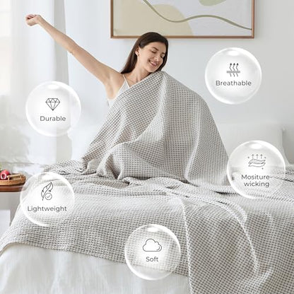 EGOHOME Lightweight Cotton Two-Tone Check Pattern Waffle Throw Blanket | Gray/White, 50"x60", Soft & Breathable for Bed, Couch, Sofa, All Seasons - color: Gray/White, size: Throw