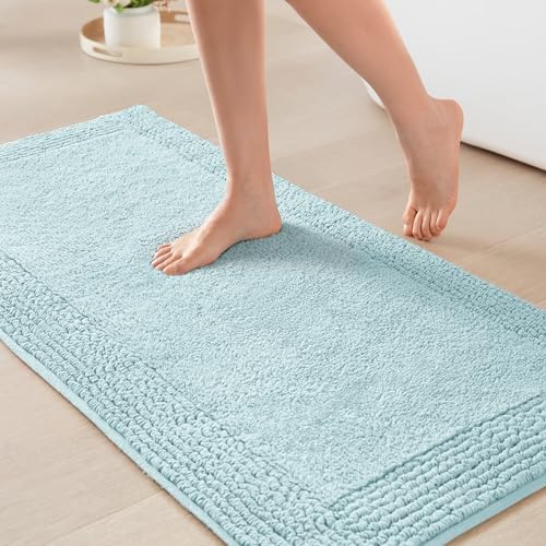 Madison Park Splendor Reversible 100% Cotton Bath Rug, 24 x 44, Blue | Tufted Bathroom Mat, 3000 GSM, Hotel Quality, Luxurious Plush, Medium Pile, Absorbent, Quick Dry, OEKO-TEX, Shower Room Décor - color: Blue, size: 2' x 3'8" (Rectangular)