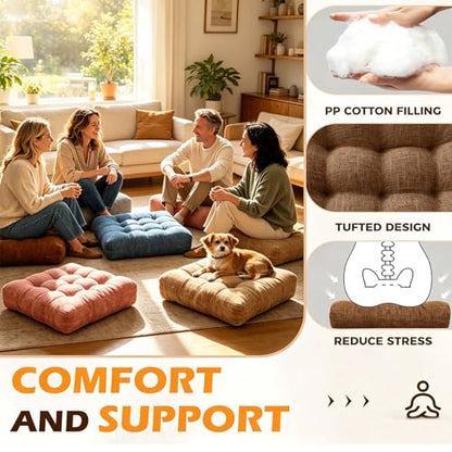 Set of 2 Floor Cushion for Adult Tufted Square Seat Cushions for Tatami Living Room Dorm 18.8 x 18.8 Inch Burgundy Meditation Floor Pillows