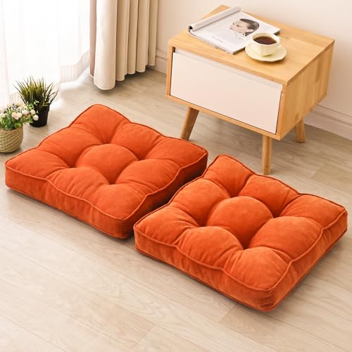 1 MIDDLE ONE Floor Pillow Set of 2, Memory Foam Floor Cushions for Adults, Large Meditation Pillow for Sitting, 22 x 22 Inches (Square | Orange) - color: Square | Orange