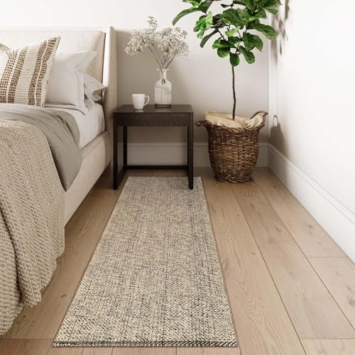 Washable Runner Rug 2x6 Natural Woven Farmhouse Hallway Runner Rug | Reversible Bathroom Runners Rugs, Cotton Low Profile Entryway Rugs, Farmhouse Bedroom Modern Kitchen Runenrs Carpet - color: Natural/Black, size: 2' x 6' (Rectangular)