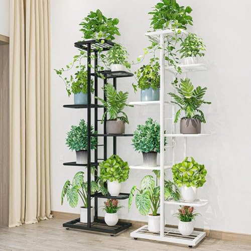 Garvee Metal Plant Stand Indoor Outdoor, 8 Tiers 9 Potted Multiple Flower Pot Holder Shelf, Corner Tall Plant Holders Tiered Plants Display Rack for Garden Balcony Patio Dark Gray with Silver