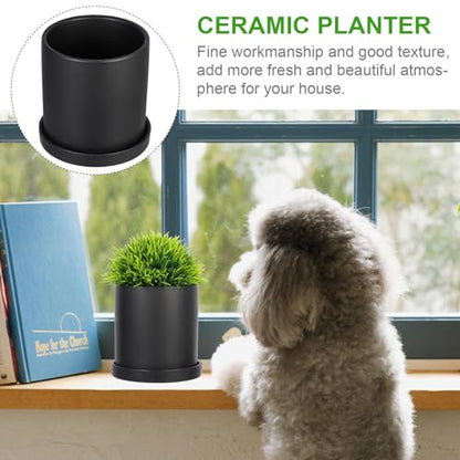 Kisangel Ceramic Planter Pot with Drainage and Matching Saucer Indoor Flower Pot for Succulents and Green Plants Modern Nordic Style Decor for Home Office Cafe and Smooth Finish