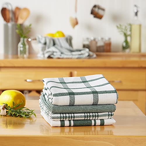 DII Assorted Woven, Kitchen Dishtowel Set, 18x28, Dark Green, 5 Piece - color: Dark Green