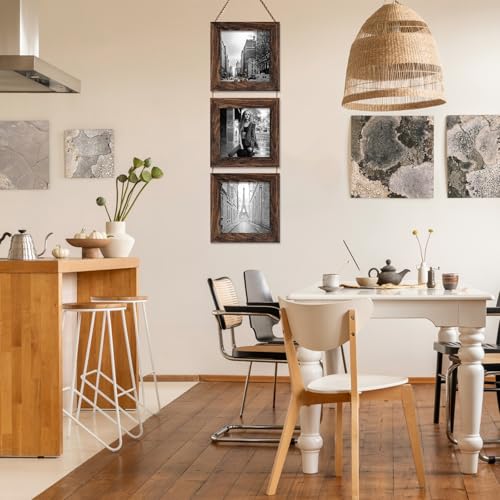 4X4 Picture Frame, Wall Hanging Picture Frames Collage with 3 Opening Frames Distress Rustic Brown - color: Brown, size: 4x4