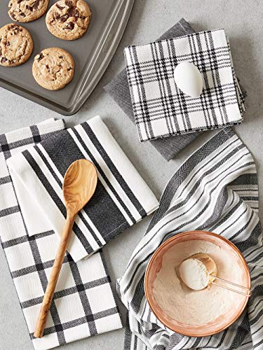 DII Assorted Woven, Kitchen Dishtowel Set, 18x28, Black, 5 Piece - color: Black