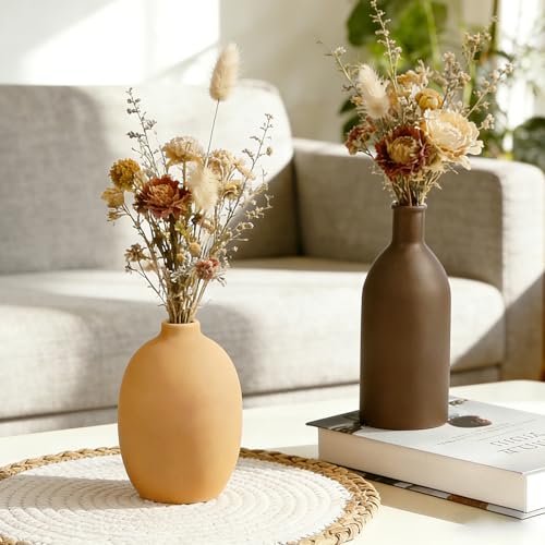 Ceramic Vase Set of 5, Neutral Decorative Vases for Home Decor, Modern Farmhouse Boho Pottery Vases, Terracotta Small Vases for Living Room, Entryway Table Decor