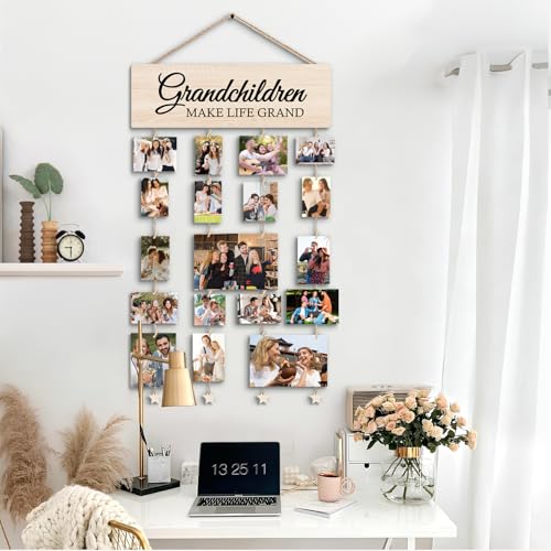 Picture Frames Collage Photo Hanging Display Picture Board Wood Rustic Frames, Grandma Gifts Photo Frame, Mother s Day Gifts for Mom,Mother s day for Women,Grandkids Make Life More Grand Picture Frame, Rustic Farmhouse Wood Hanging Collage Photo Frame - c