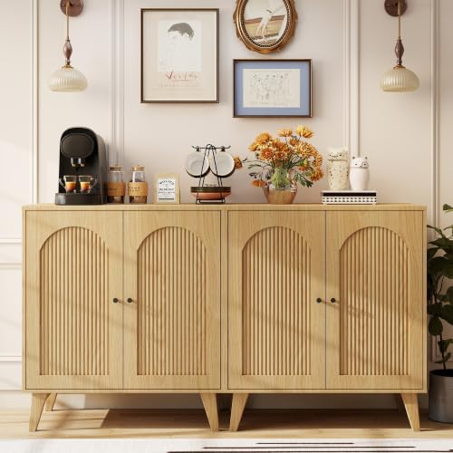 Sideboard Buffet Cabinet with Storage,Accent Cabinet,Coffee Bar Cabinet | JZXSHD Farmhouse Storage Sabinet with Adjustable Shelf & Solid Wood Legs for Living Room, Kitchen, Entryway, Natural - color: Natural