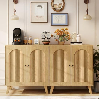 Sideboard Buffet Cabinet with Storage,Accent Cabinet,Coffee Bar Cabinet | JZXSHD Farmhouse Storage Sabinet with Adjustable Shelf & Solid Wood Legs for Living Room, Kitchen, Entryway, Natural - color: Natural