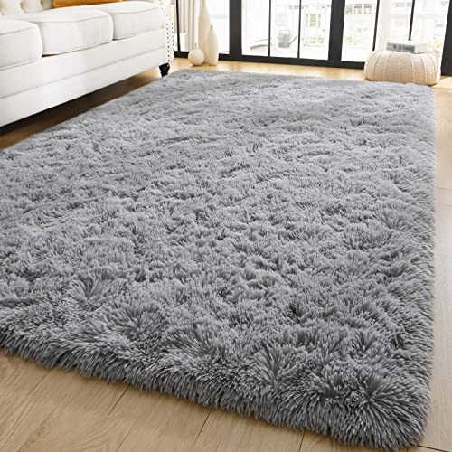 YJ.GWL Area Rugs for Living Room Bedroom, 3x5 Machine Washable Small Grey Bedside Rug, Soft Fluffy Shaggy Thick Shag Indoor Floor Carpet for Kids Boy and Girls Room Preppy Dorm Home Decor Aesthetic - color: Grey, size: 3' x 5' (Rectangular)