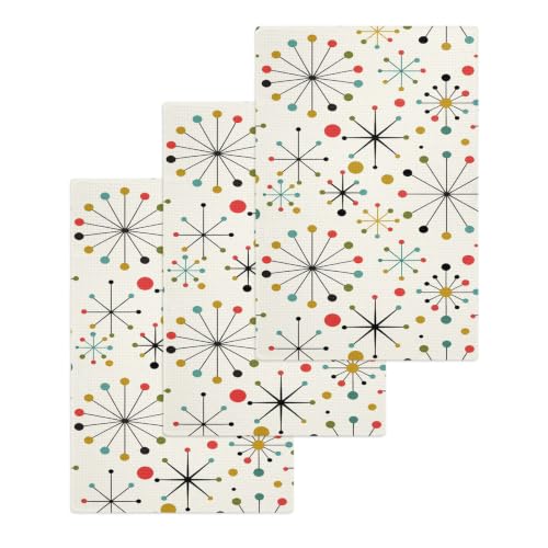Middle Century Hand Towels Set, Waffle Weave Kitchen Towels 3 Pieces, Geometric Modern Abstract Vintage Microfiber Hair Face Bath Tea Towel Absorbent Quick Drying Cleaning Dish Cloths, 15.7"x23.6" - size: 3PCS,15.7"x23.6"