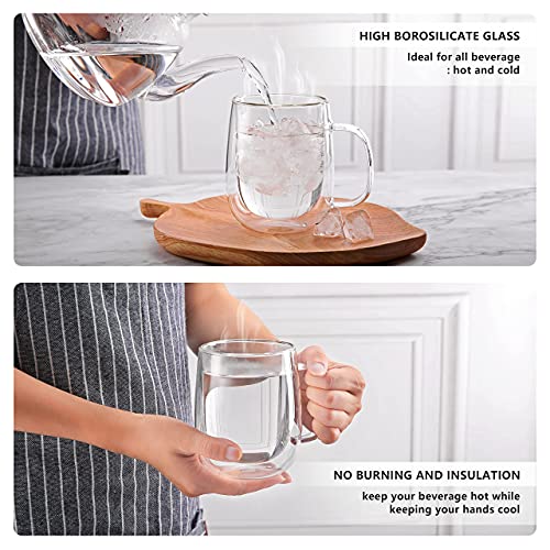 CNGLASS Glass Coffee Mugs 12oz,Double Wall Insulated Mug Set with Handle,Clear Glass Espresso Mugs for Latte,Cappuccino,Tea Bag,Hot and Cold Beverages,Set of 2 - color: 12oz(2-pack)