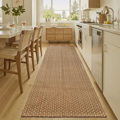 Tan Brown Faux Jute Runner Rug 2x6 ft,Braided Rubber Backed Hallway Rug | Non Slip Washable Neutral Runner Mat for Entryway,Kitchen,Bathroom and Indoor hallway - size: 2' x 6' (Rectangular)