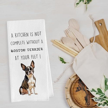 Boston Terrier Dish Towels Set - Decorative Waffle Weave Kitchen Hand Tea Towels, Funny Gift (1624 Inches, Set of 2) - color: Boston Terrier