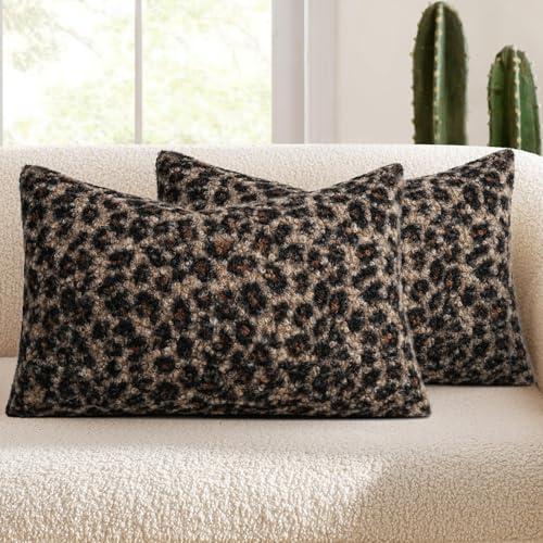 Cheetah Print Throw Pillow Covers 12x20 Inch | Set of 2 Soft Fuzzy Curly Textured Decorative Pillowcase, Leopard Pillows for Living Room Bedroom Stockholm Home Decor - color: Boucle Cheetah Print, size: 20" x 12" (Pack of 2)
